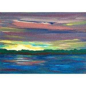 Lake Peace, Acrylic Sunset Painting, 5 x 7